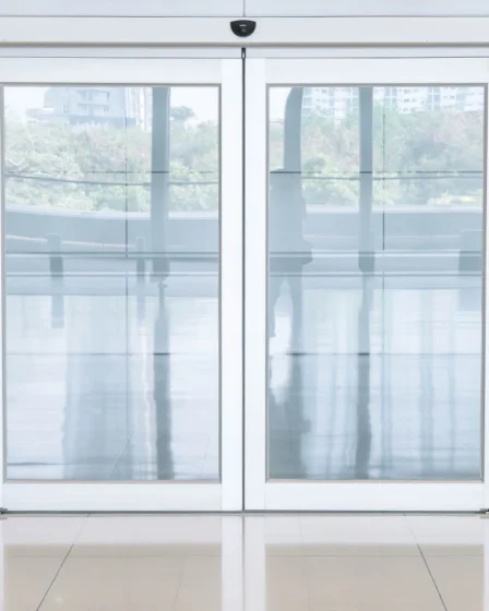 Portas e janelas com vidro temperado, oferecendo segurança e estética moderna para ambientes comerciais ou residenciais.