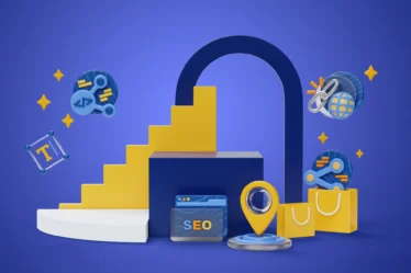Ilustração em estilo 3D com ícones de SEO, calculadora, mapa e um site com resultados, sugerindo estratégia de Product-Led SEO: como transformar uma calculadora ou ferramenta gratuita em ativo de aquisição orgânica